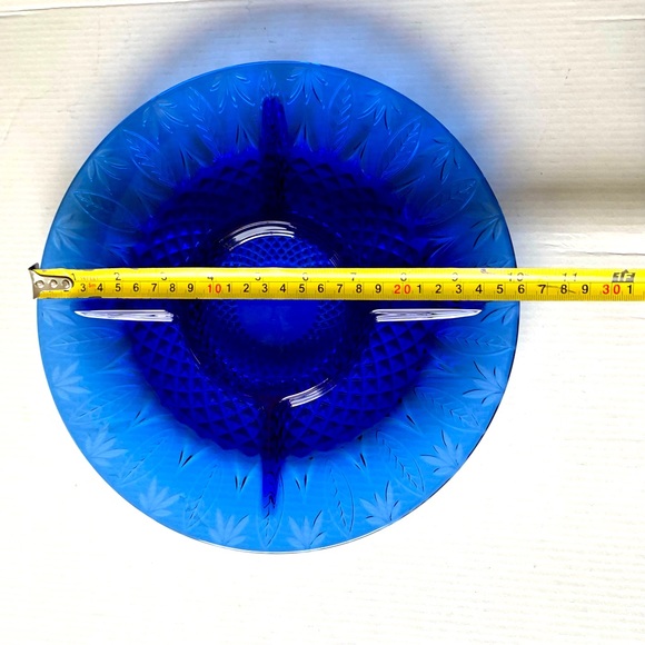 Cobalt blue glass 10” in divided serving plate 5 sections royal blue glass plate - Picture 4 of 9